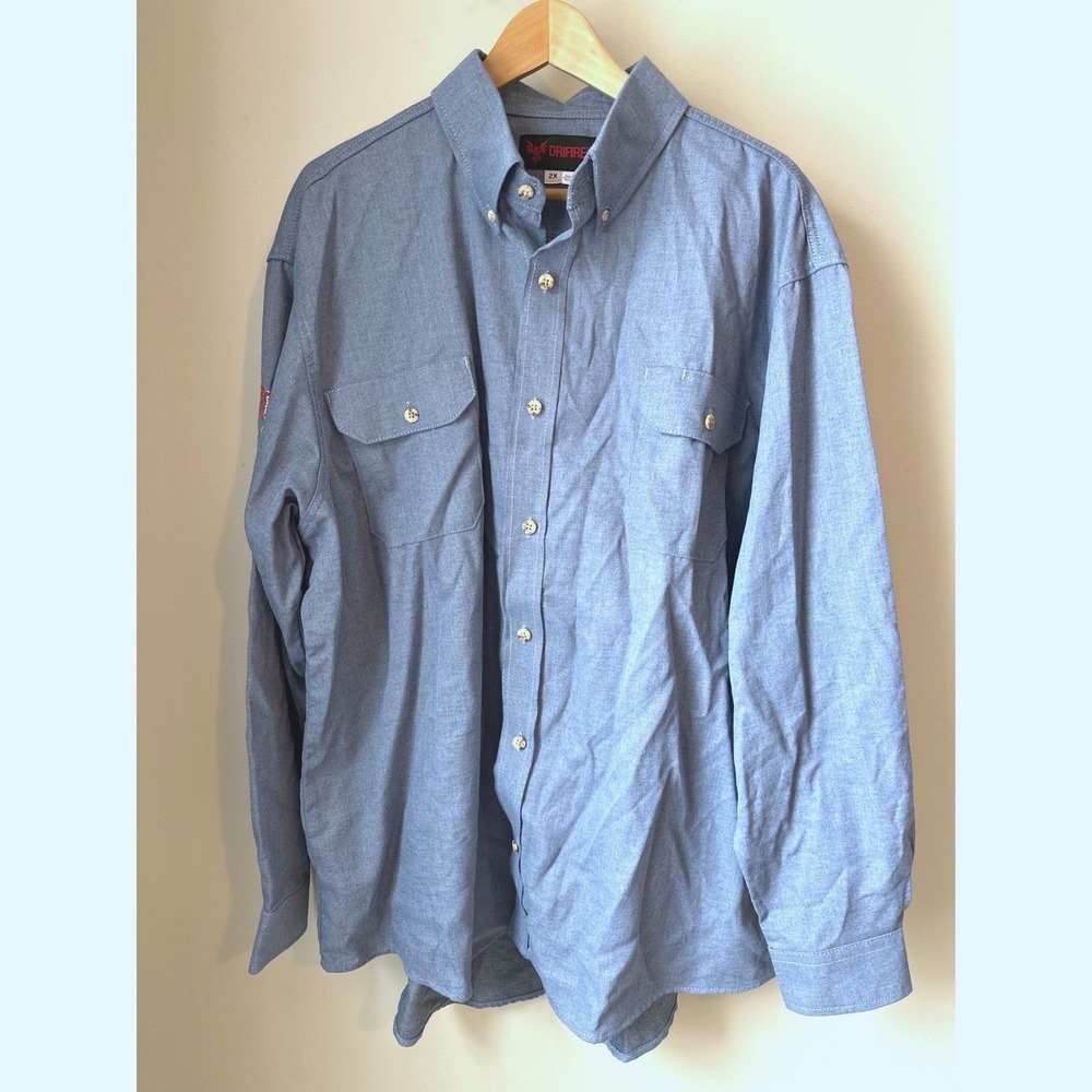 DRIFIRE FR CAT 2 NFPA 2112 Flame Resistant Work Shirt Mens 2XL Blue Long Sleeve